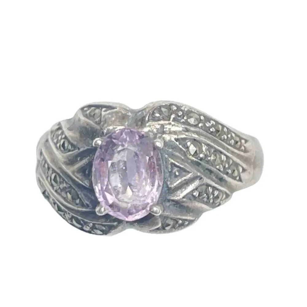 Vintage Art Deco Amethyst Marcasite Ring - Size 9